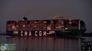 Containerschiff CMA CGM SORBONNE passiert die Elbcam Grauerort!  (03.03.2025)