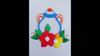 beautiful flower tea pot design hand embroidery tutorial bordado paso a paso,flower design kettle 01