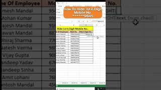 Hide 1st 6 Digit Mobile No #shorts #msexcel #excel #exceltips #exceltutorial #techmicrosoft #viral
