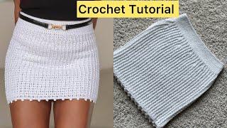 Crochet Ribbed Mini Skirt Tutorial / 1 Row Repeat  #crochet