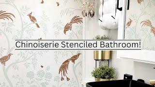 Stenciling A Bathroom Using Cutting Edge Stencils Birds And Berries Chinoiserie Stencil!