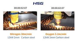 12kW 2mm Carbon Steel Cutting（Oxygen VS Nitrogen）