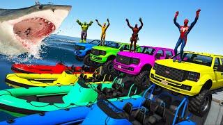 Superheroes on a Suvs and Boats - Spider-Man and Friends Double Parkour GTA 5