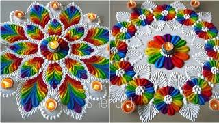 Unique Rainbow rangoli designs for decorating your home this new year 2022 | Sneha J Rangoli Designs