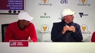 Tiger smirks when Fred Couples tells him to pick himself