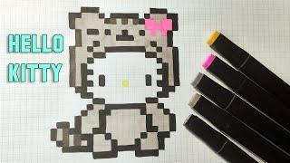 Как нарисовать HELLO KITTY в костюме Pusheen по клеточкам | How to Draw Pixel Cat