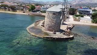 Chios island July 2023 Greece  mavra volia beach & windmills Aegean sea