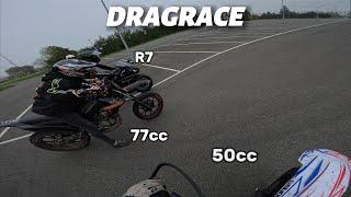 YAMAHA R7 VS DERBI 50 & 77 | DRAGRACE, WHEELIES, STUNTSPOT & MORE!