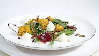 Cucumber salad with grilled tuna. Arugula and Beet Salad with Goat Cheese and Candied Nuts. Salad of