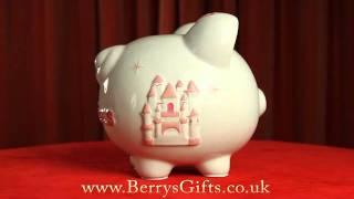 Extra Large Embossed Ceramic Piggy Bank - Princess