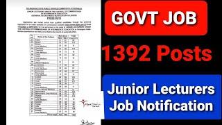 1392 TS JUNIOR LECTURES POSTS NOTIFICATION | TSPSC Junior Lecturers Post Notification