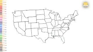 Map of United States outline drawing easy | How to draw USA Map outline sketch step by step