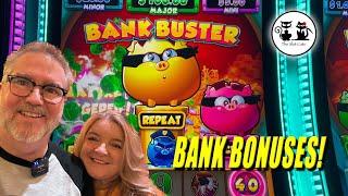 WE BUSTED THE BANK! PLAYING BANK BUSTER SLOT MACHINE! #theslotcats #bonus