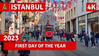 New Year! 1 January 2023 Istanbul City Center Istiklal-Taksim Walking Tour|4k UHD 60fps