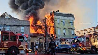 ** Fire Inferno ** 3 Buildings Fully Involved (Tony's Liquor) Broadway Newark Nj 4-22-24 P1