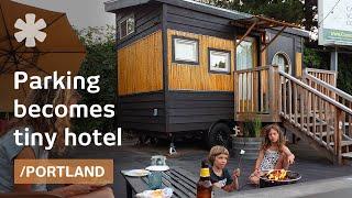 Family builds 6 tiny homes for hotel in old Portland parking