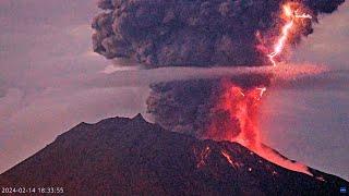 Sakurajima Volcano MASSIVE Eruption LIGHTNING and LAVA!! Feb 13, 2024 Japan