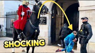 WE WERE ALL SHOCKED, KING’S HORSE DRAGS A WOMAN