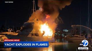 Luxury yacht sinks after taking heavy damage from fire at Marina del Rey