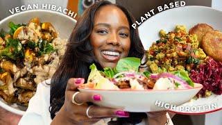 what I eat in a day - plant based recipes | high protein breakfast, wedge salad, vegan hibachi