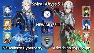 NEW ! C0 Neuvillette Hypercarry & C0 Arlecchino Hypervape - Spiral Abyss 5.1 Floor 12 Genshin Impact