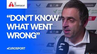 Ronnie O'Sullivan reacts after his UK Championship loss to Barry Hawkins 