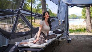 RIVERSIDE CAMPING WITH A PERFECT TENT | Nature ASMR