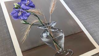 Purple Bell  Flowers in Glass Vase || Step-by-Step Easy Acrylic Painting for Beginners..