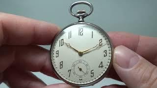 1927 silver cased men's pocket watch in Art Deco style, maker unknown.