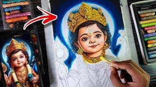 Lord Kartikeya Murugan With Oil Pastle , How To Draw God Murugan Colour, Kartik Thakur Drawing