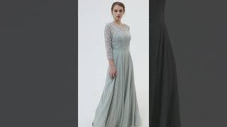 Elegant Long chiffon and lace Bridesmaid Dress with 3/4 Sleeves TBQP539