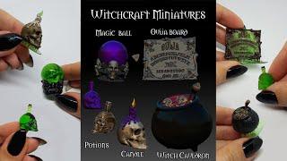 DIY ideas for miniature witch's house - ouija board, cauldron, crystal ball, magic potion bottle