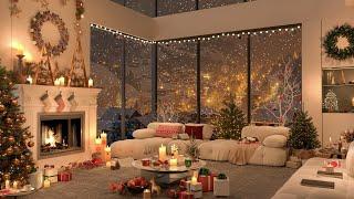 Cozy Fireplace Sound at Luxury Christmas Apartment 2025  Relaxing Christmas Jazz with Warm Snowing