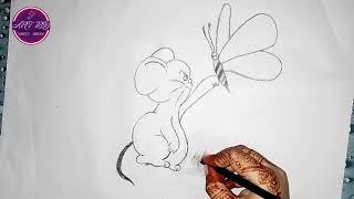 Big Butterfly With Little Mouse || Pencil Sketch Drawing || (Art By Shiza Mirza)