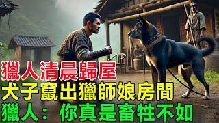 民間故事：獵人清晨歸屋，犬子竄出獵師娘房間，獵人：你真是畜牲不如