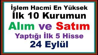 24 Eylül İşlem Hacmi En Yüksek İlk 10 Kurumun Alım Satım Yaptığı İlk 5 Hisse