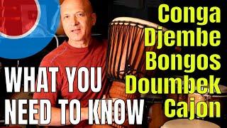 Conga, Djembe, Bongos, Darbuka, Cajon Comparison