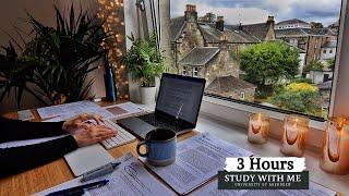 3 HOUR STUDY WITH ME on A RAINY DAY | Background noise, 10 min Break, No music, Study with Merve