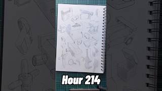 Hour 214 - form, technical skill #drawing #perspective #art #shorts #10000hrs #10k