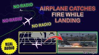 Frontier Airbus A321 catches fire while making landing in Las Vegas Airport. Real ATC