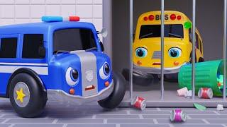 Who Threw the Trash Around? | Police Bus, Garbage Truck | Monster Truck | Kids Songs | Baby Car TV