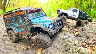  RC Mud War! 1/8 Land Rover vs 1/18 Chevy — Ultimate Rescue Challenge! MJX H8H vs Flatbed Fair RC