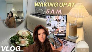 WAKING UP AT 5 AM *trying to be a morning person* | bible time, work blocks, gym, run errands, etc