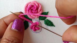 || Bullion Stitch + Stem stitch by RadhaRani Handwork || Simple flower embroidery for beginners ||