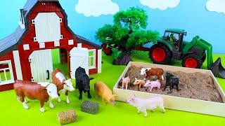 Farm Set with Barnyard Animal Figurines in the sandbox