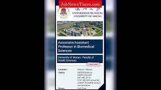 Assistant Professor in Biomedical Sciences University of Macau Faculty of Health Sciences Apply Now
