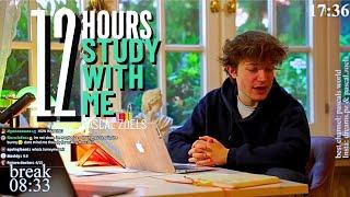 LIVE | 12-HOUR study with me  rain sounds & pomodoro timer 60 & 10