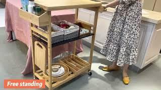 Bamboo Kitchen Island Trolley|Bamboo Rolling Island Cart