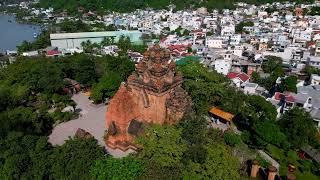 Aerial view of Vietnam Ponagar Tower is one of the landmarks of Vietnam in Nha Trang