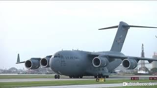 MILITARY PLANE (C-17) Takes Off From Very Small Airport!